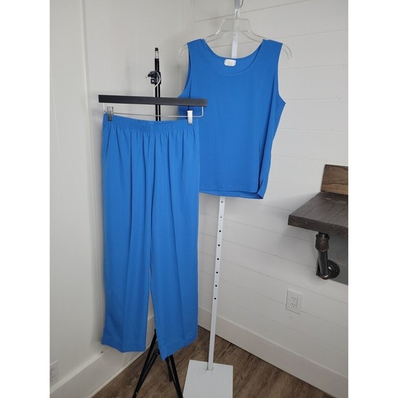 Regal Vintage Top & Pull On Elastic Waist Crop Pants Outfit Set ~ Sz PL ~ Blue - Picture 2 of 7